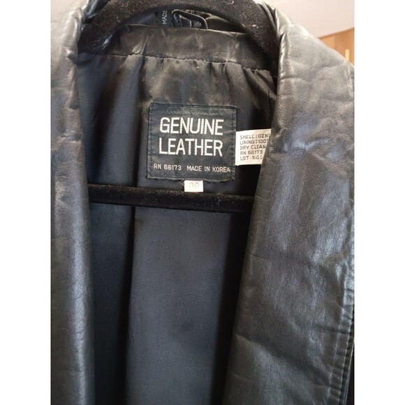 Vintage 1980s long black leather coat open front large pockets women's 1X - Picture 2 of 4